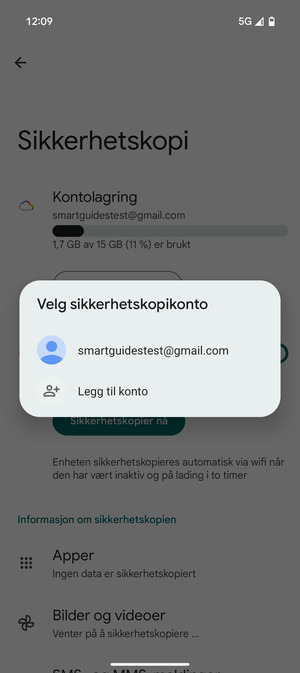 Velg sikkerhetskopi-kontoen din
