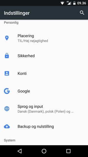 Scroll til og vælg Sikkerhed