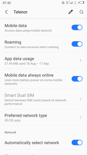 Turn Roaming on or off