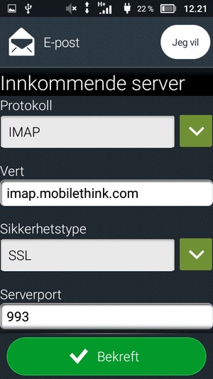 Bla ned og skriv inn Exchange serveradresse