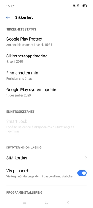 Bla til og velg  SIM-kortlås