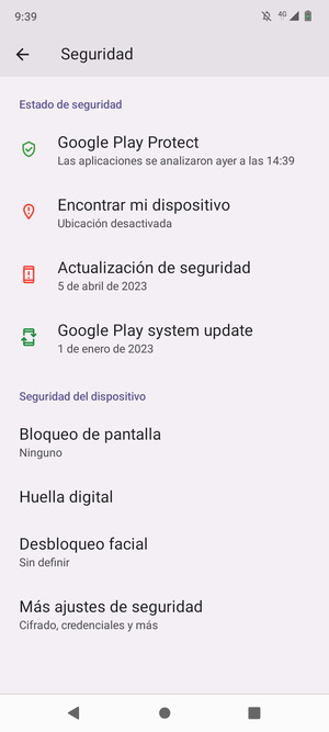 Para cambiar el PIN de la tarjeta SIM, vaya al menú Seguridad y seleccione Más ajustes de seguridad
