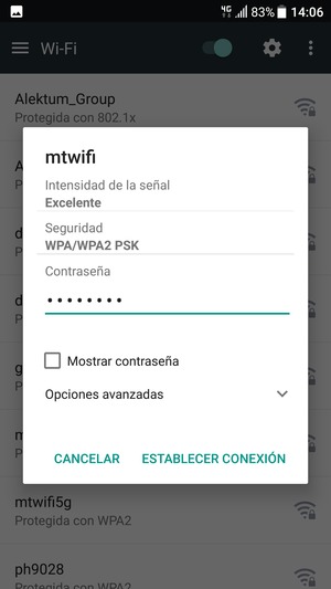 Introduzca la contraseña de Wi-Fi y seleccione ESTABLECER CONEXIÓN