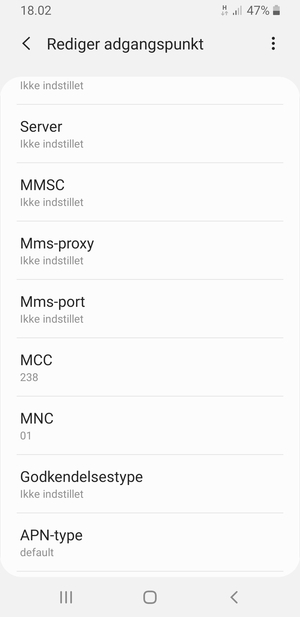 Scroll ned og indtast MMS-oplysninger