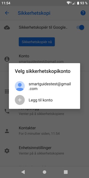 Velg sikkerhetskopi-kontoen din