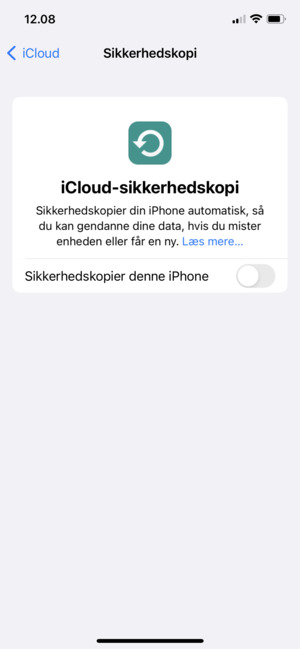 Slå iCloud-sikkerhedskopi til