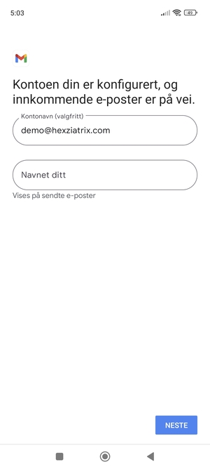 Gi kontoen din et navn, og skriv inn navnet ditt. Velg NESTE