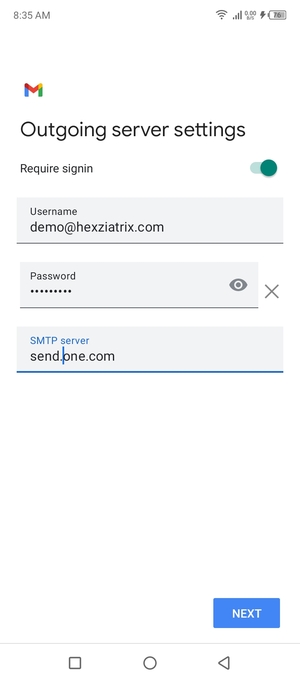 Enter Outgoing server address