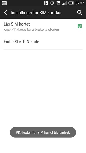 Din PIN-kode for SIM-kortet er endret