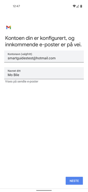Gi kontoen din et navn, og skriv inn navnet ditt. Velg NESTE