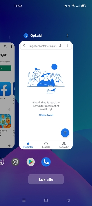 Vælg Luk alle for at lukke alle åbne apps