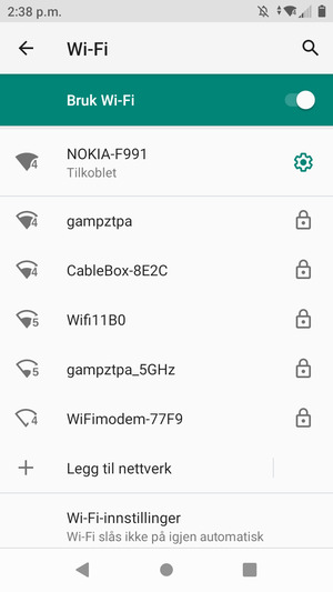 Du er nå koblet til Wi-Fi-nettverket