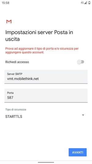 Seleziona Tipo di sicurezza
