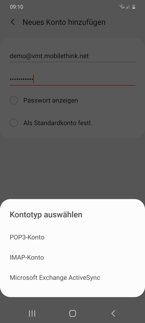 Wählen Sie POP3-Konto oder IMAP-Konto