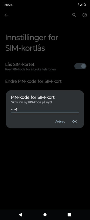Bekreft din nye PIN-kode for SIM-kort og velg OK