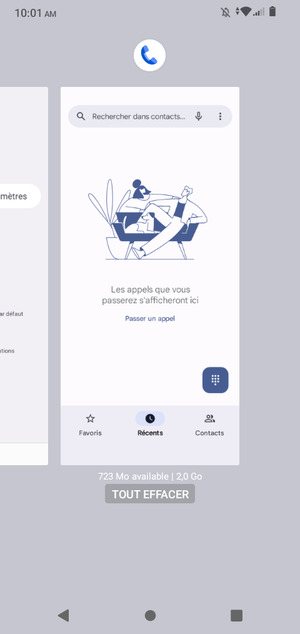 Sélectionnez TOUT EFFACER pour fermer les applis en cours d'exécution