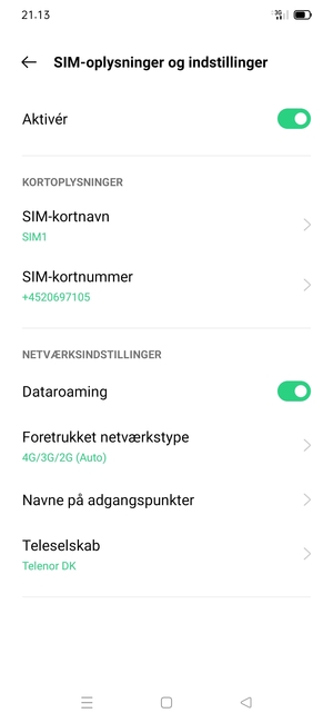 Slå Dataroaming til eller fra