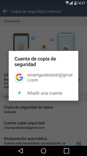 Seleccione su cuenta de copia de seguridad