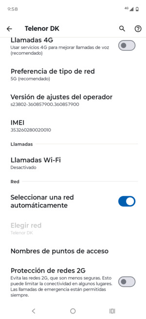 Para cambiar la red en caso de problemas de conectividad, desactive Seleccionar una red automáticamente