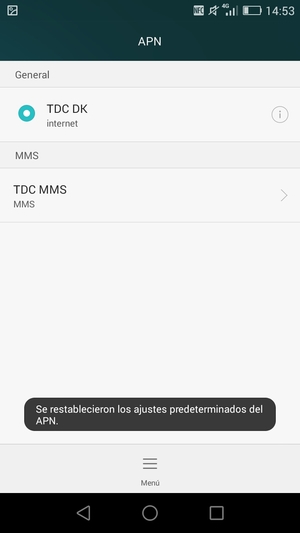 El teléfono se reiniciará con la configuración predeterminada de Internet y MMS