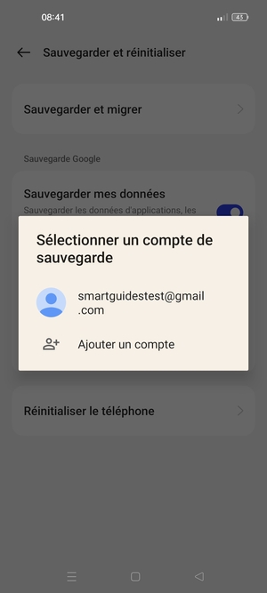 Sélectionnez votre compte de sauvegarde