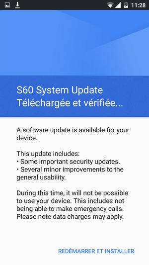 Si votre téléphone est à jour, vous verrez l'écran suivant.