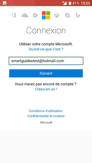Saisissez votre adresse e-mail et sélectionnez Suivant