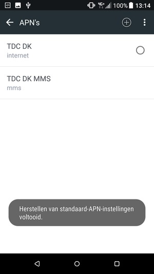 Uw telefoon wordt teruggezet naar standaard internet- en mms-instellingen