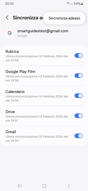 Seleziona Sincronizza adesso
