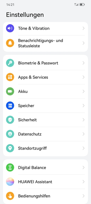 Scrollen Sie und wählen Sie Sicherheit