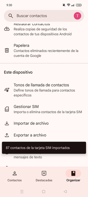 Sus contactos se guardarán en su cuenta de Google y se guardarán en su teléfono la próxima vez que Google sea sincronizado.