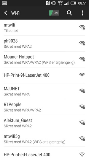 Du er nu tilsluttet Wi-Fi netværket