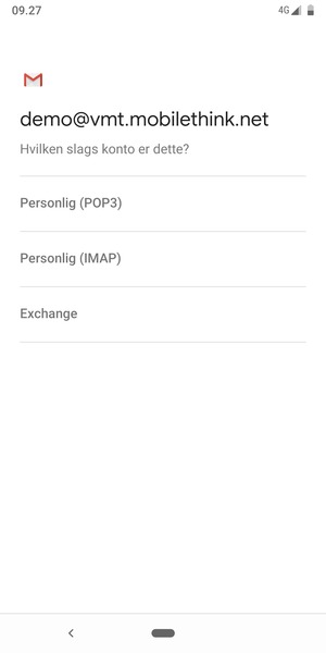 Vælg Personlig (POP3) eller Personlig (IMAP)