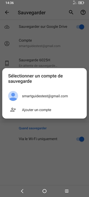 Sélectionnez votre compte de sauvegarde