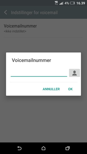 Indtast telefonsvarernummeret og vælg OK