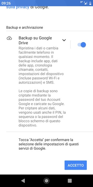 Seleziona ACCETTO
