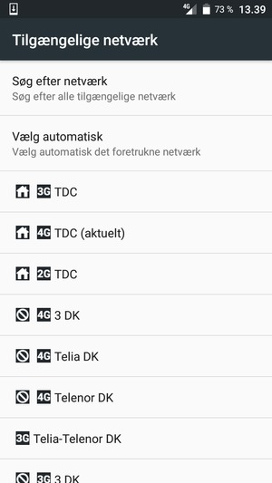 Vælg en netværksudbyder fra listen