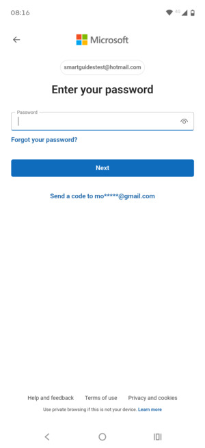 Enter your password and select Next