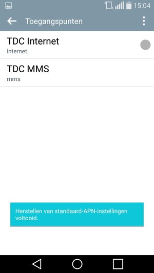 Uw telefoon wordt teruggezet naar standaard internet- en mms-instellingen