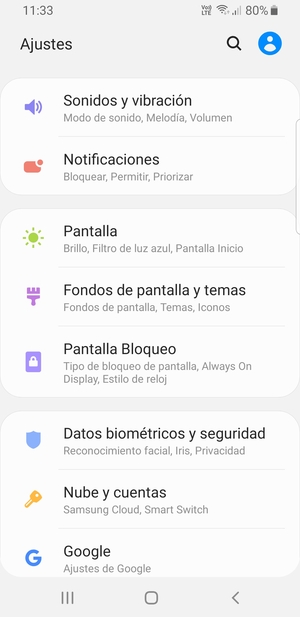 Desplácese y seleccione Datos biométricos y seguridad