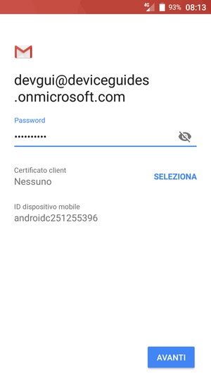 Inserisci la tua password e seleziona AVANTI