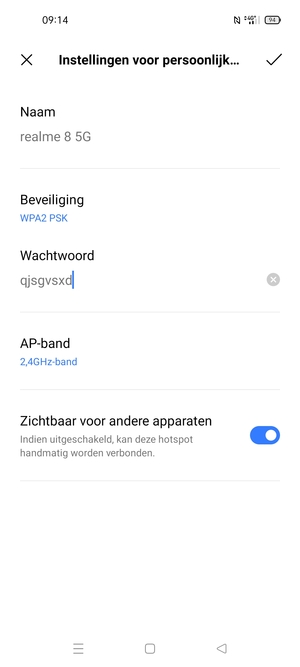 Voer een wachtwoord van een WiFi-hotspot in van ten minste 8 tekens en selecteer OK