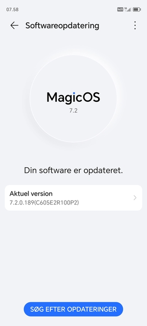 Hvis din telefon er opdateret, vil du se følgende skærmbillede