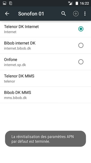 Votre téléphone va être réinitialisé avec les paramètres Internet et MMS par défaut