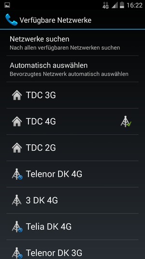 Wählen Sie einen Netzbetreiber von der Liste