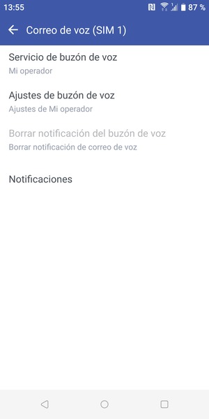 Seleccione Ajustes de buzón de voz