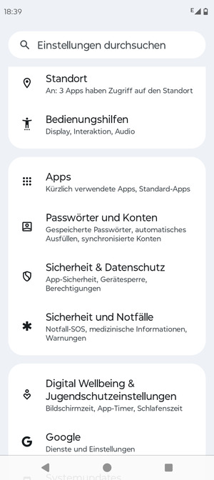 Scrollen Sie und wählen Sie Sicherheit & Datenschutz
