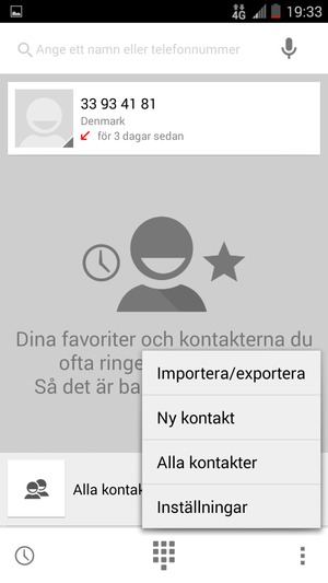 Tryck på Meny-knappen och välj Importera/exportera