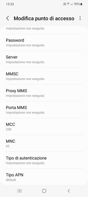Scorri verso il basso e inserisci le informazioni di internet