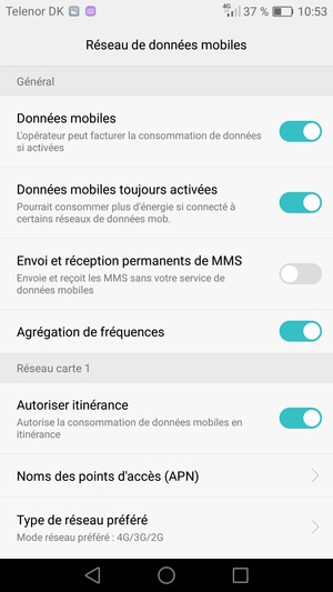 Activer ou désactiver Autoriser itinérance
